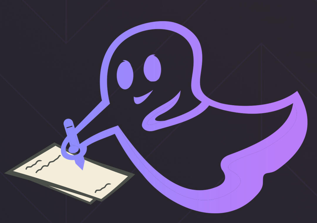 purple outline of ghost writing on a piece of paper